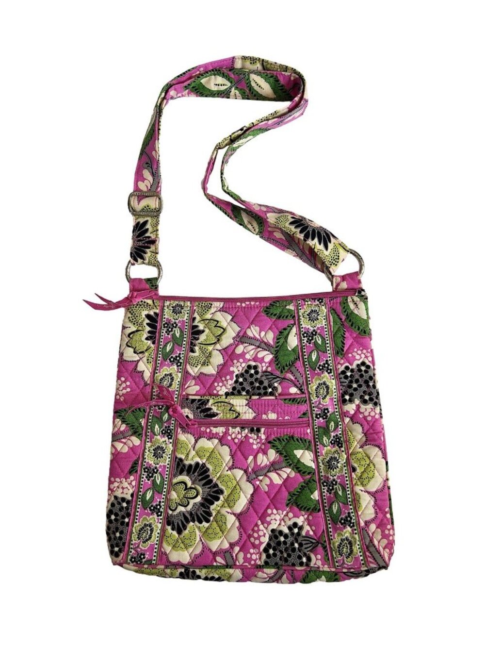 Vera Bradley Hipster Crossbody Bag Priscilla Pink Floral Quilted Cotton EUC